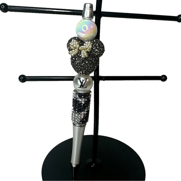 Jeweled Minnie Mouse Disney Louis Vuitton Leopard Silver Bow Beaded Ink Pen - Picture 13 of 14